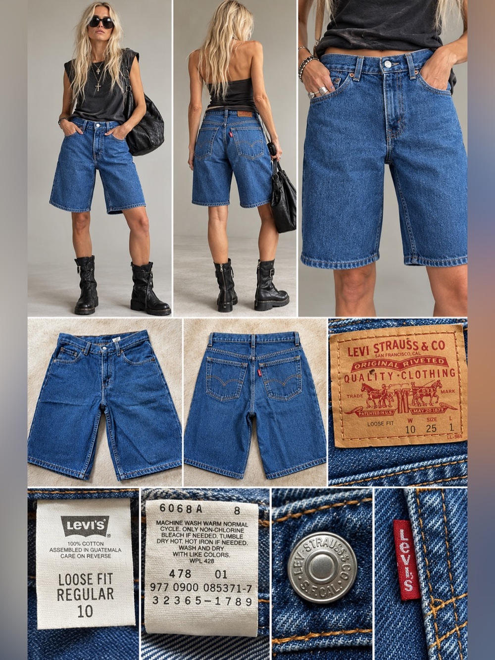 Vintage Levi’s 565 Loose Fit Denim Bermuda Shorts High Rise Long Jorts 25 waist